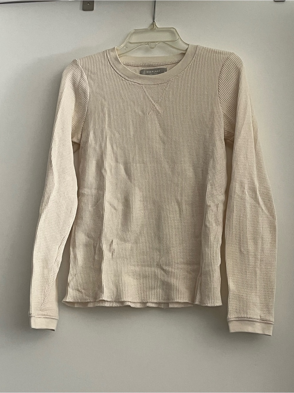 Everlane Cream Waffle Knit Long Sleeve Top